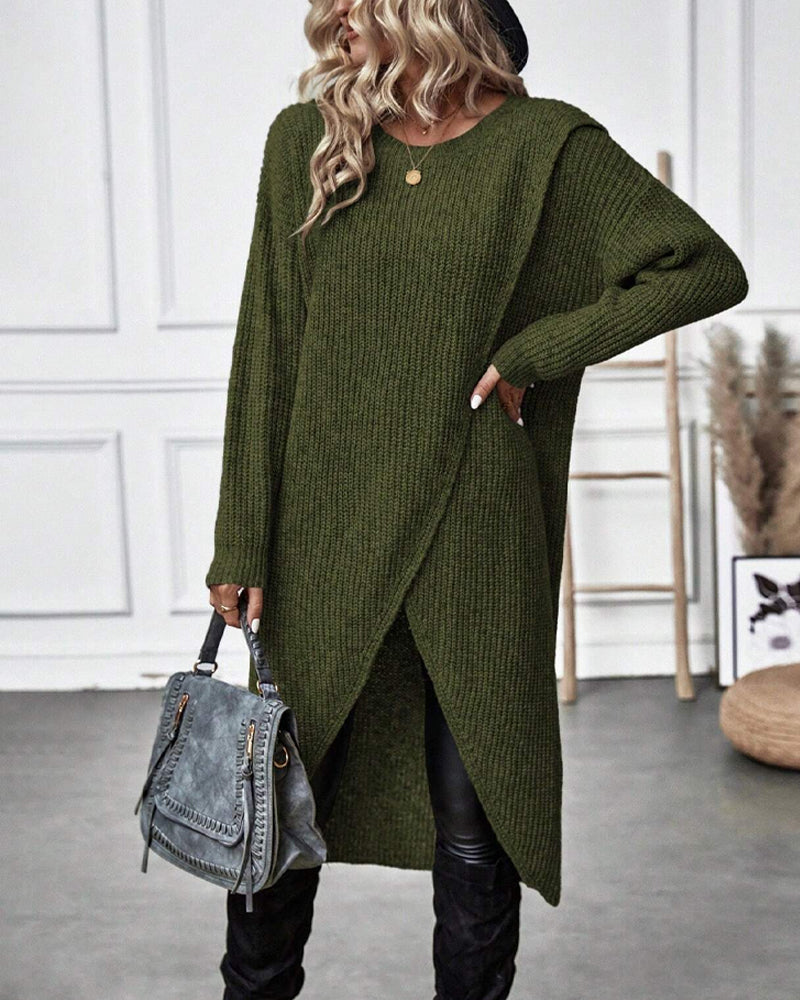 Stylowa jednolita sukienka swetrowa - Lina-Szary-S-Trend Polska