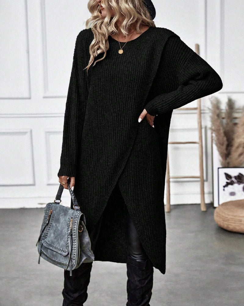 Stylowa jednolita sukienka swetrowa - Lina-Szary-S-Trend Polska