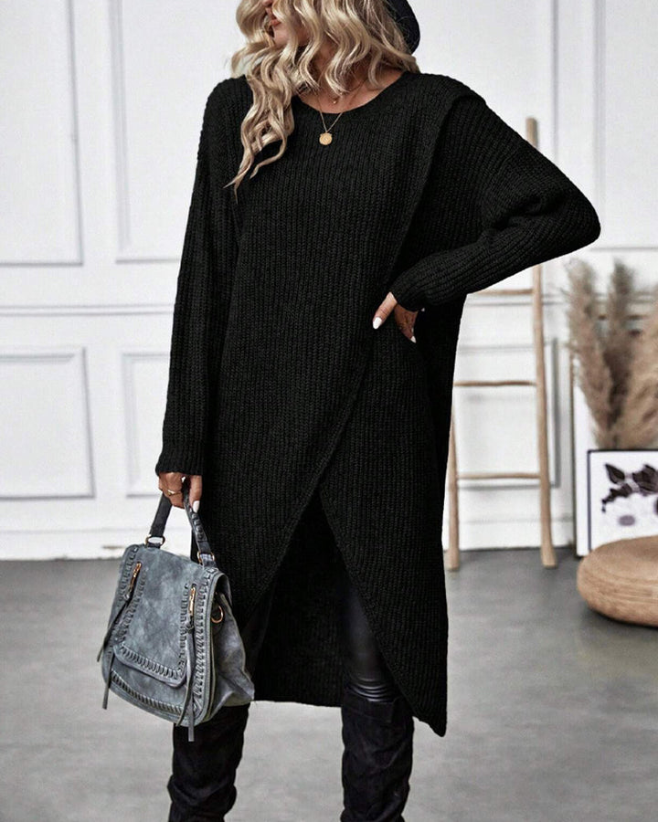 Stylowa jednolita sukienka swetrowa - Lina-Szary-S-Trend Polska