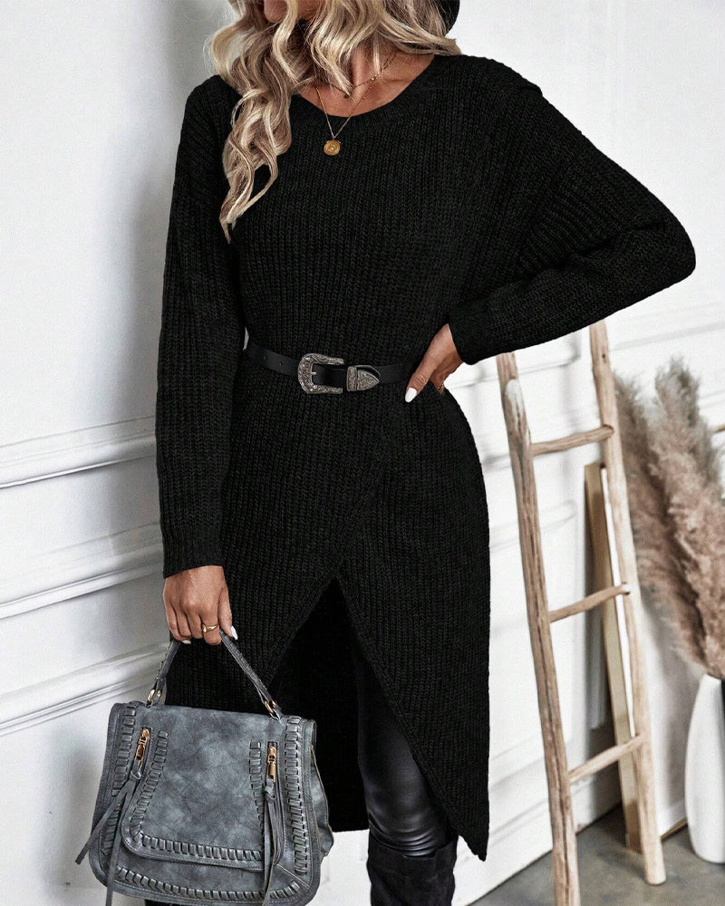 Stylowa jednolita sukienka swetrowa - Lina-Szary-S-Trend Polska