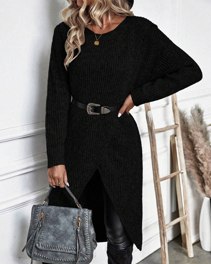 Stylowa jednolita sukienka swetrowa - Lina-Szary-S-Trend Polska