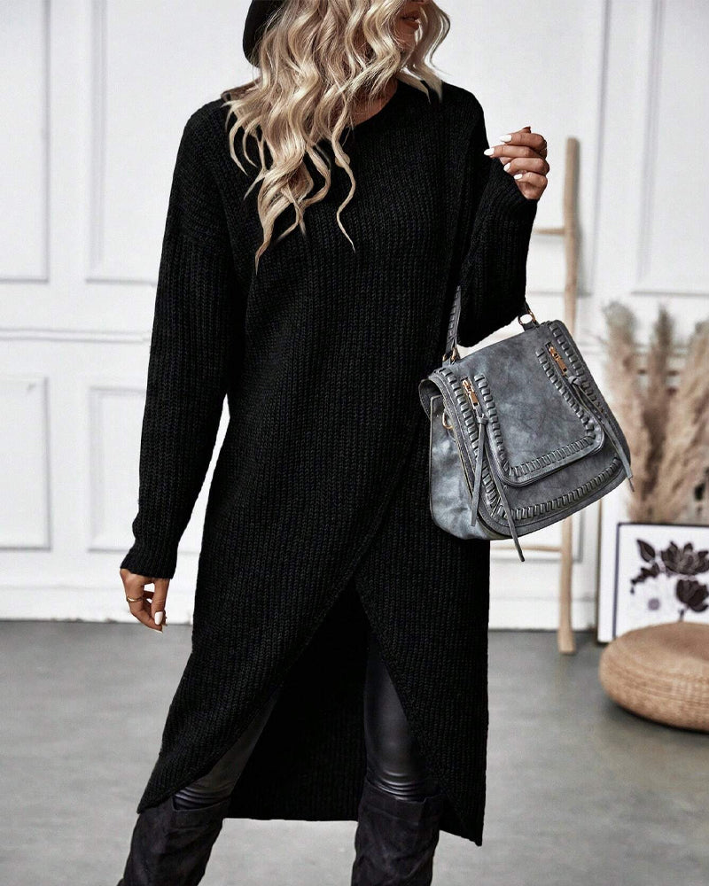 Stylowa jednolita sukienka swetrowa - Lina-Szary-S-Trend Polska