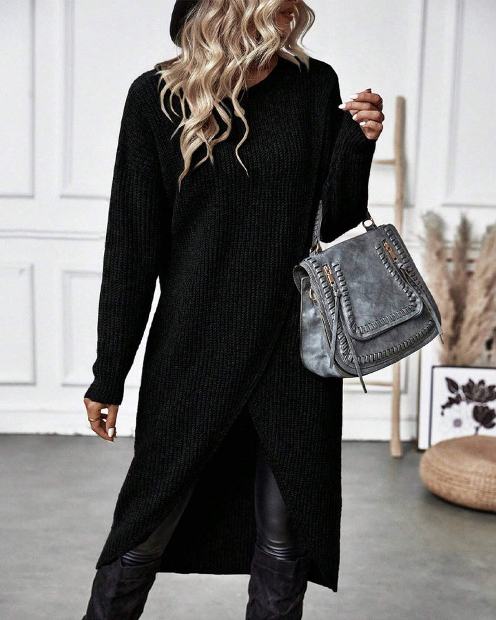 Stylowa jednolita sukienka swetrowa - Lina-Szary-S-Trend Polska