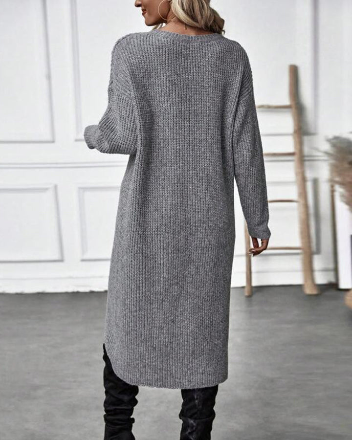 Stylowa jednolita sukienka swetrowa - Lina-Szary-S-Trend Polska