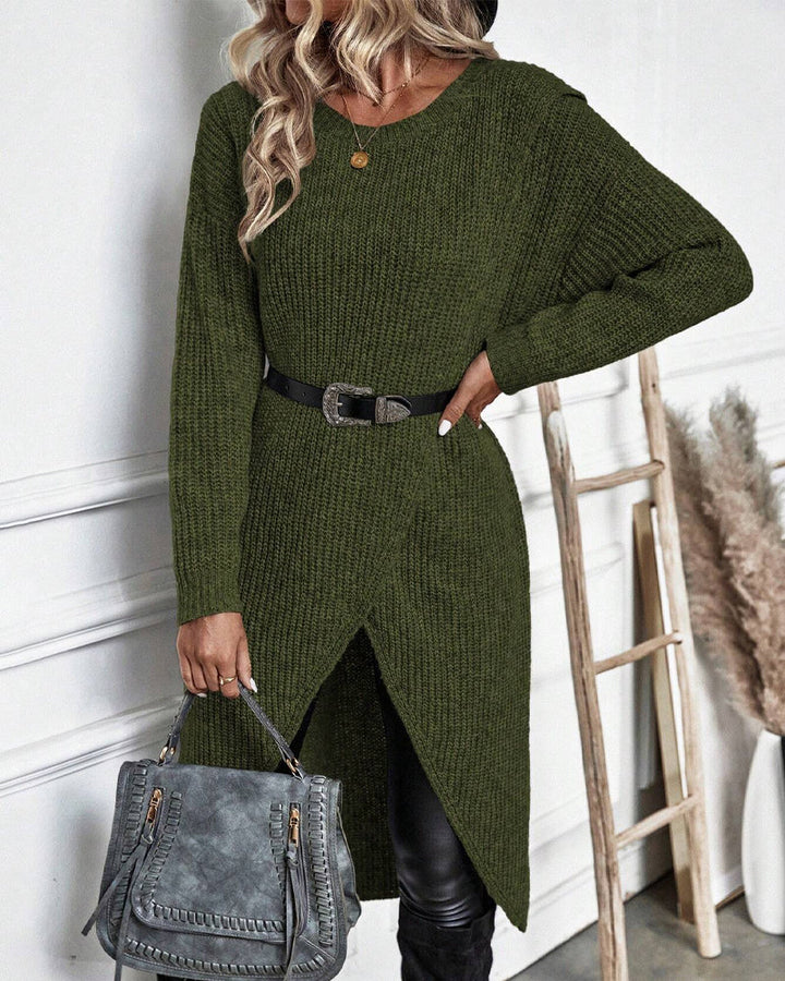Stylowa jednolita sukienka swetrowa - Lina-Szary-S-Trend Polska