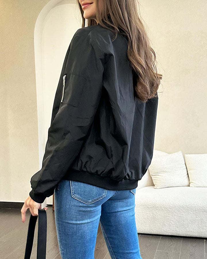 Stylowa kurtka bomber damska - Rhea-Czarny-S-Trend Polska