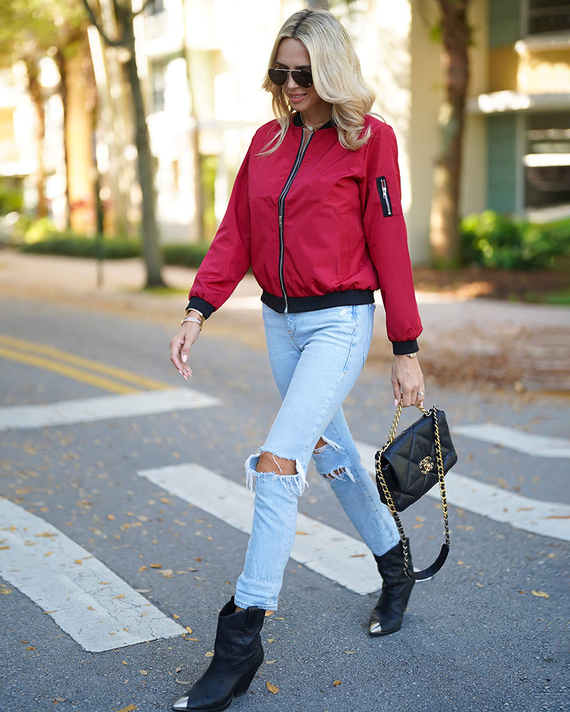 Stylowa kurtka bomber damska - Rhea-Czarny-S-Trend Polska