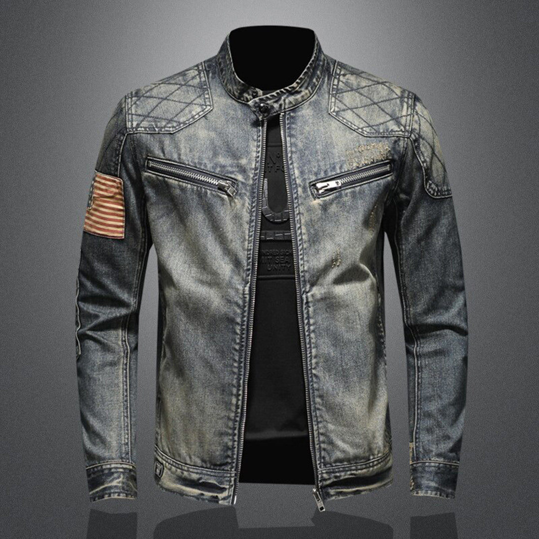 Stylowa kurtka dżinsowa dla mężczyzn - Rafael-Denim z flagą-S-Trend Polska