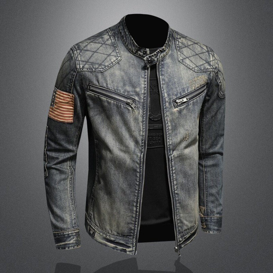 Stylowa kurtka dżinsowa dla mężczyzn - Rafael-Denim z flagą-S-Trend Polska