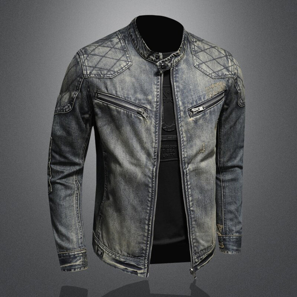 Stylowa kurtka dżinsowa dla mężczyzn - Rafael-Denim z flagą-S-Trend Polska