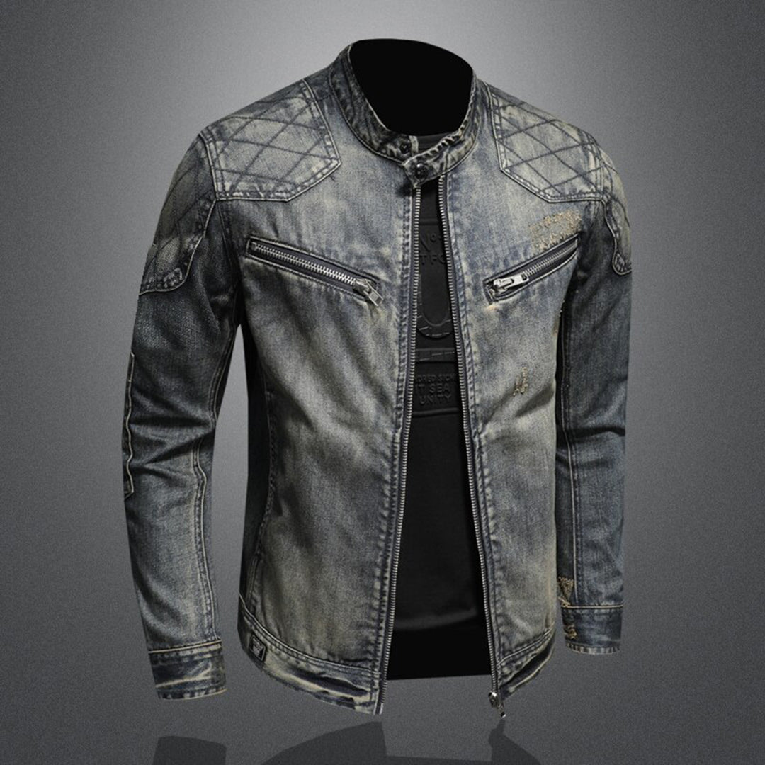 Stylowa kurtka dżinsowa dla mężczyzn - Rafael-Denim z flagą-S-Trend Polska