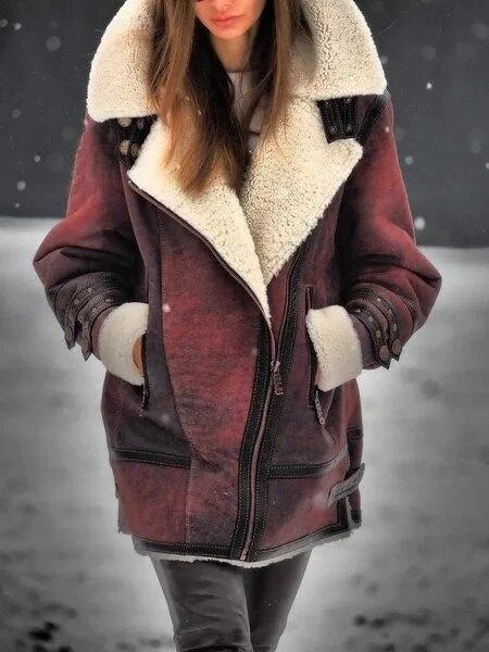 Stylowa kurtka Sherpa z zamszu dla kobiet - Mila-Czerwony-S-Trend Polska