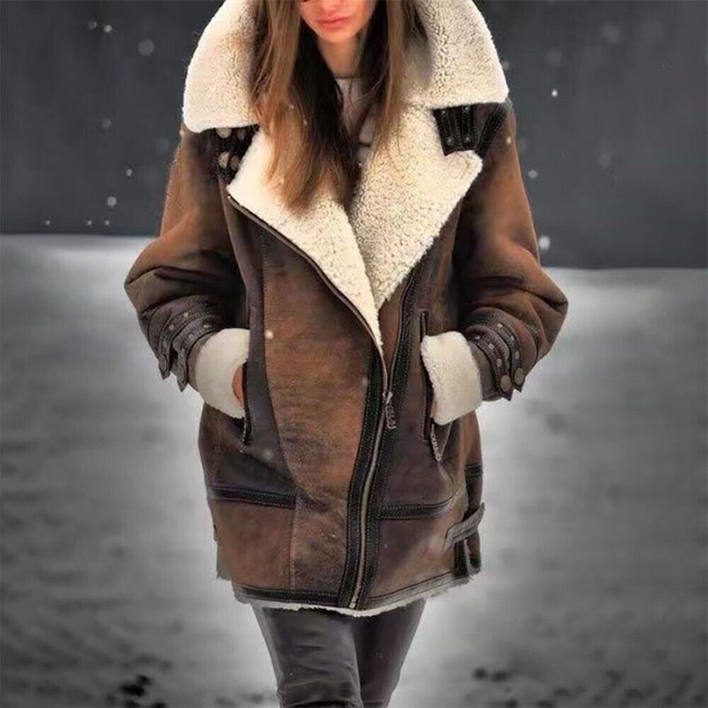 Stylowa kurtka Sherpa z zamszu dla kobiet - Mila-Khaki-S-Trend Polska