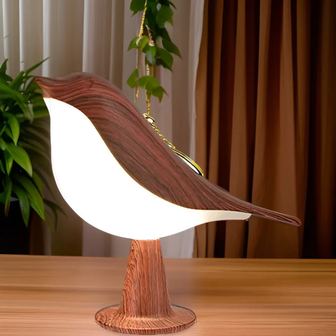 Stylowa lampa LED w kształcie ptaka z dotykowym sterowaniem i aromaterapią - FeatherGlow-brązowy-Trend Polska