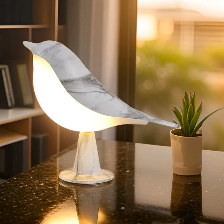 Stylowa lampa LED w kształcie ptaka z dotykowym sterowaniem i aromaterapią - FeatherGlow-szary-Trend Polska