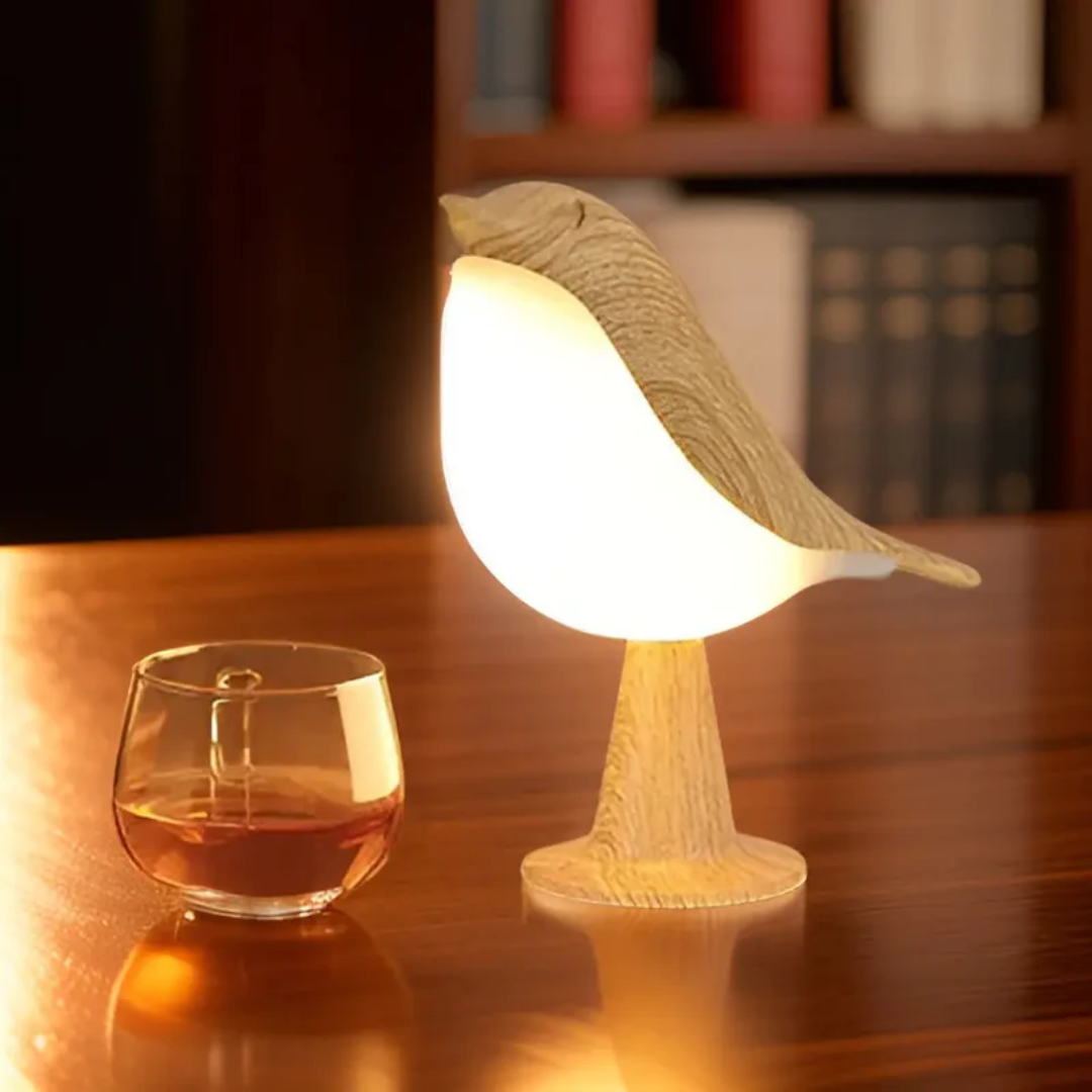 Stylowa lampa LED w kształcie ptaka z dotykowym sterowaniem i aromaterapią - FeatherGlow-szary-Trend Polska