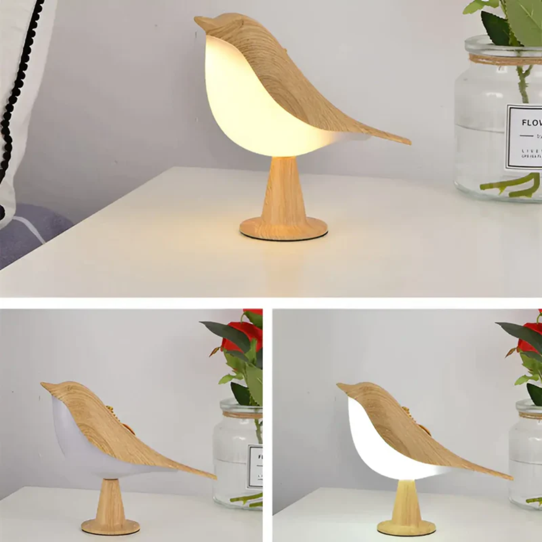 Stylowa lampa LED w kształcie ptaka z dotykowym sterowaniem i aromaterapią - FeatherGlow-szary-Trend Polska