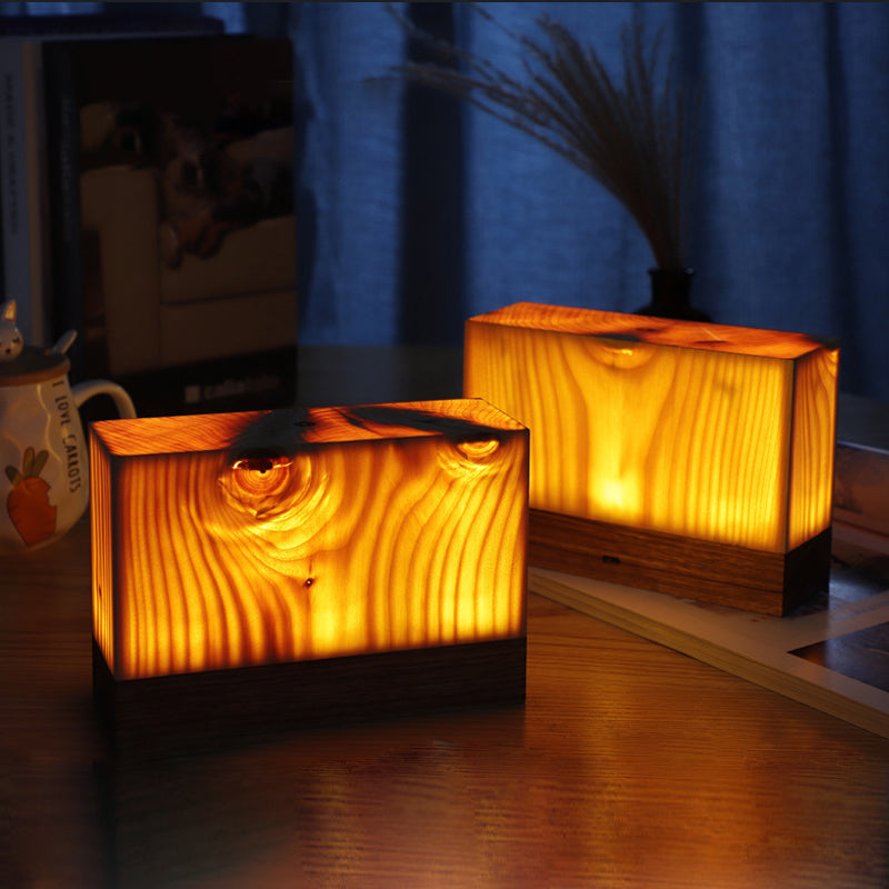 Stylowa lampa stołowa LED - WoodGlow-Prostokąt-17cm x 6cm x 11cm-Trend Polska
