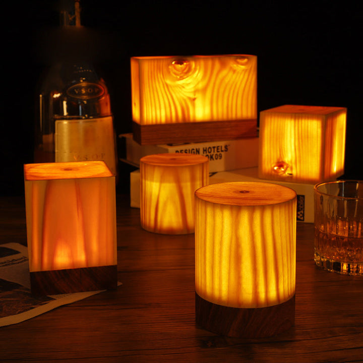 Stylowa lampa stołowa LED - WoodGlow-Cylinder-6cm x 8cm-Trend Polska