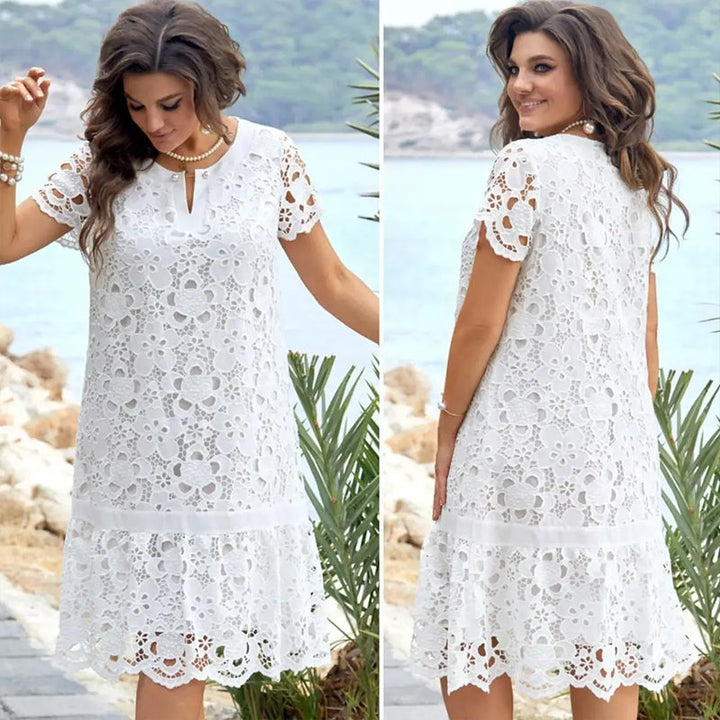 Stylowa letnia midi sukienka z dekoltem w kwiaty – Liora-S-Trend Polska