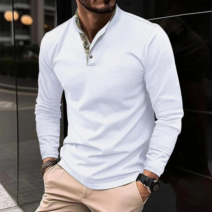 Stylowa longsleeve polo męska - Finn-Biały-S-Trend Polska