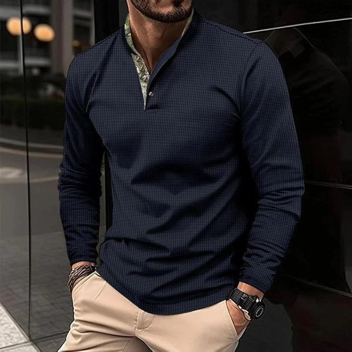 Stylowa longsleeve polo męska - Finn-Ciemnoniebieski-S-Trend Polska