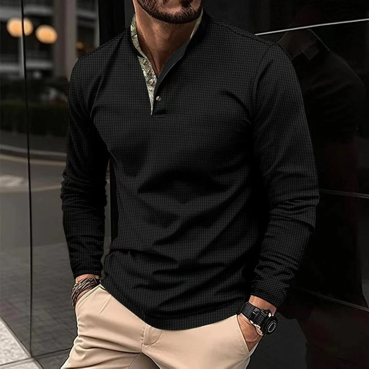 Stylowa longsleeve polo męska - Finn-Czarny-S-Trend Polska