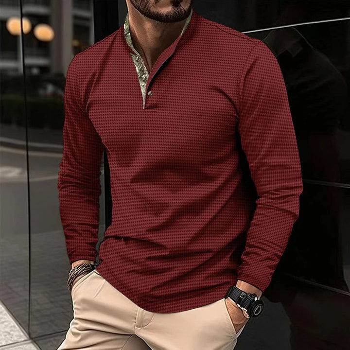 Stylowa longsleeve polo męska - Finn-Czerwony-S-Trend Polska
