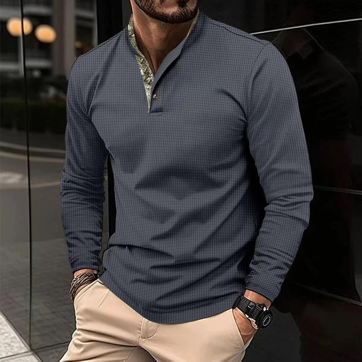 Stylowa longsleeve polo męska - Finn-Szary-S-Trend Polska