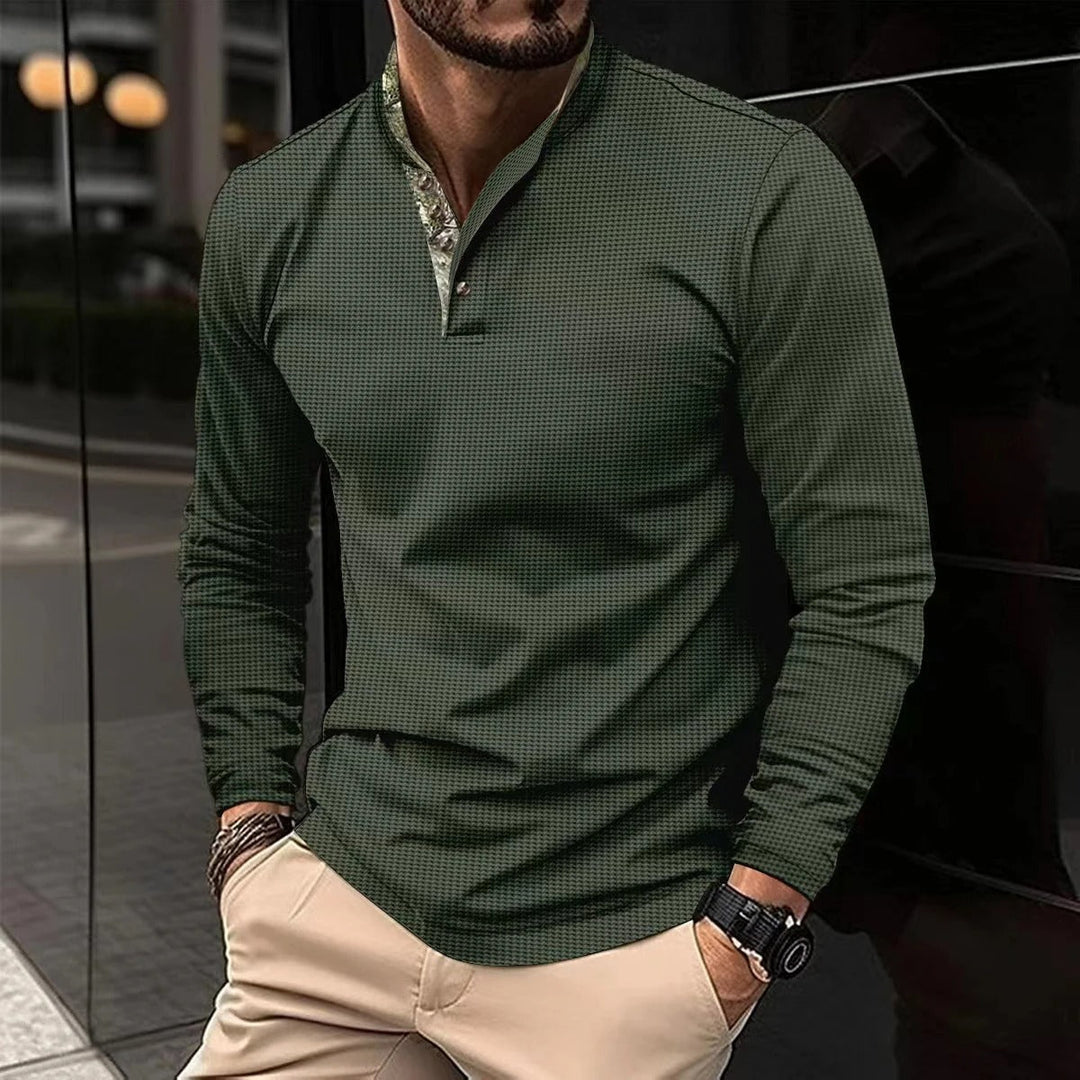 Stylowa longsleeve polo męska - Finn-Zielony wojskowy-S-Trend Polska