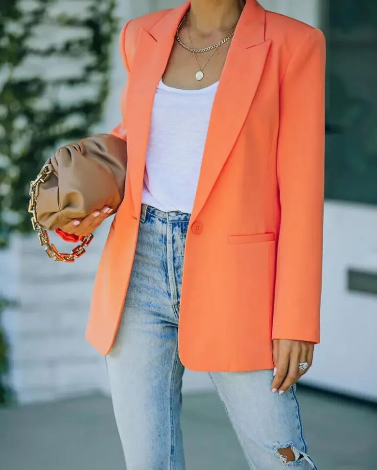 Stylowa Marynarka Damska - Emilia-Pomarańczowy-S-Trend Polska