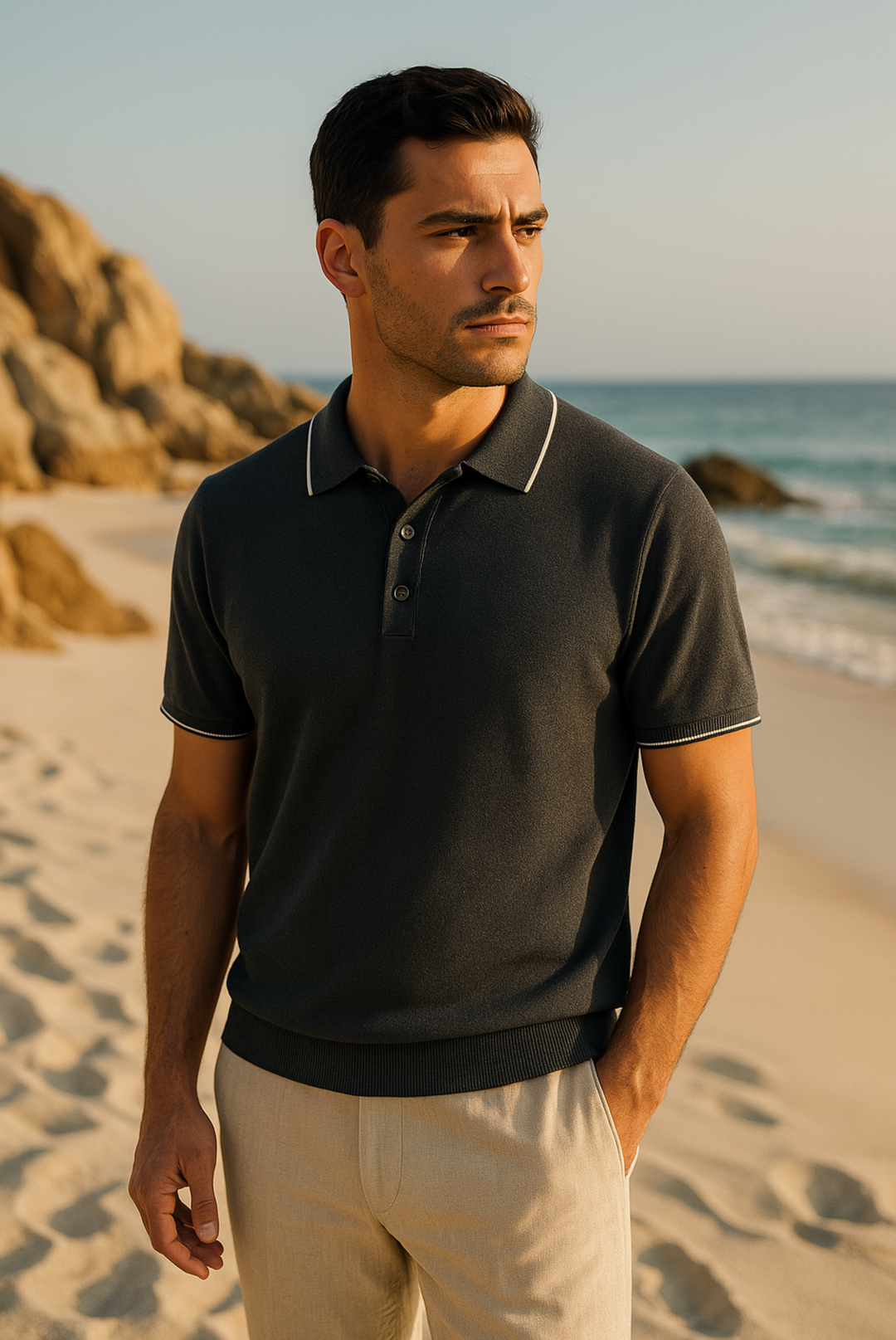 Stylowa męska koszulka polo z kaszmiru i wełny merino – Miro-S-Trend Polska