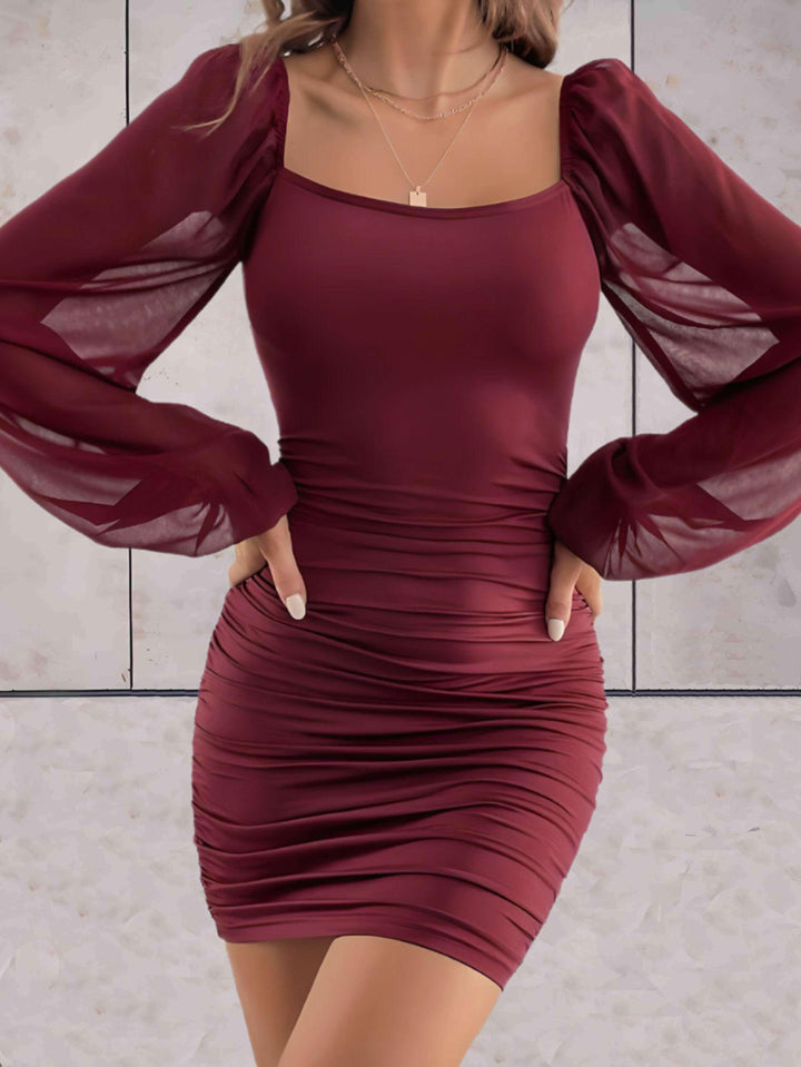 Stylowa Mini Sukienka z Szerokimi Rękawami - Lina-Bordeaux-XS-Trend Polska