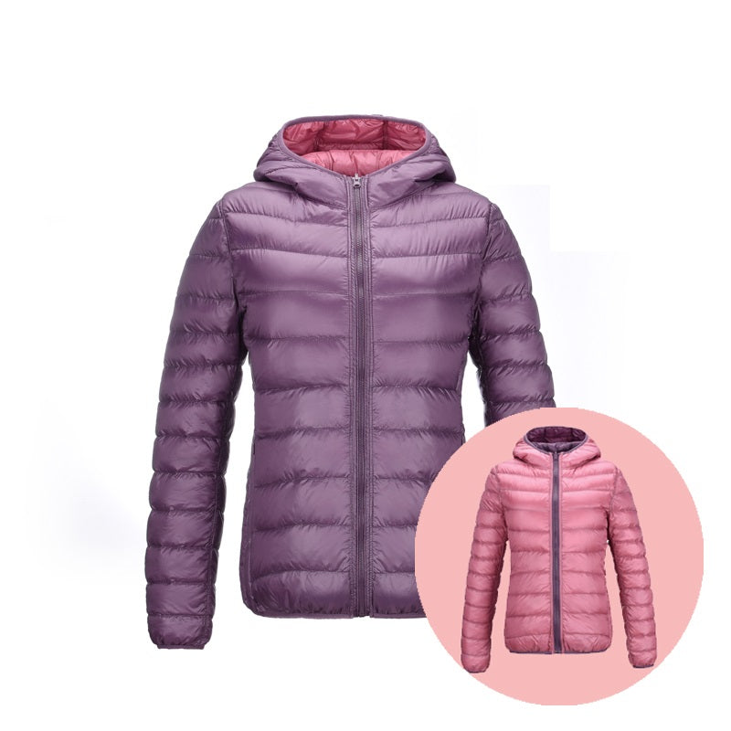 Stylowa odwracalna damska kurtka puchowa - Aurora-Lila/Różowy-S-Trend Polska