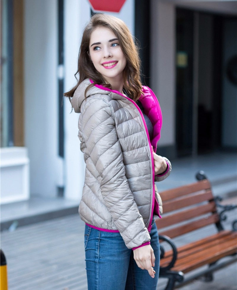 Stylowa odwracalna damska kurtka puchowa - Aurora-Niebieski-S-Trend Polska