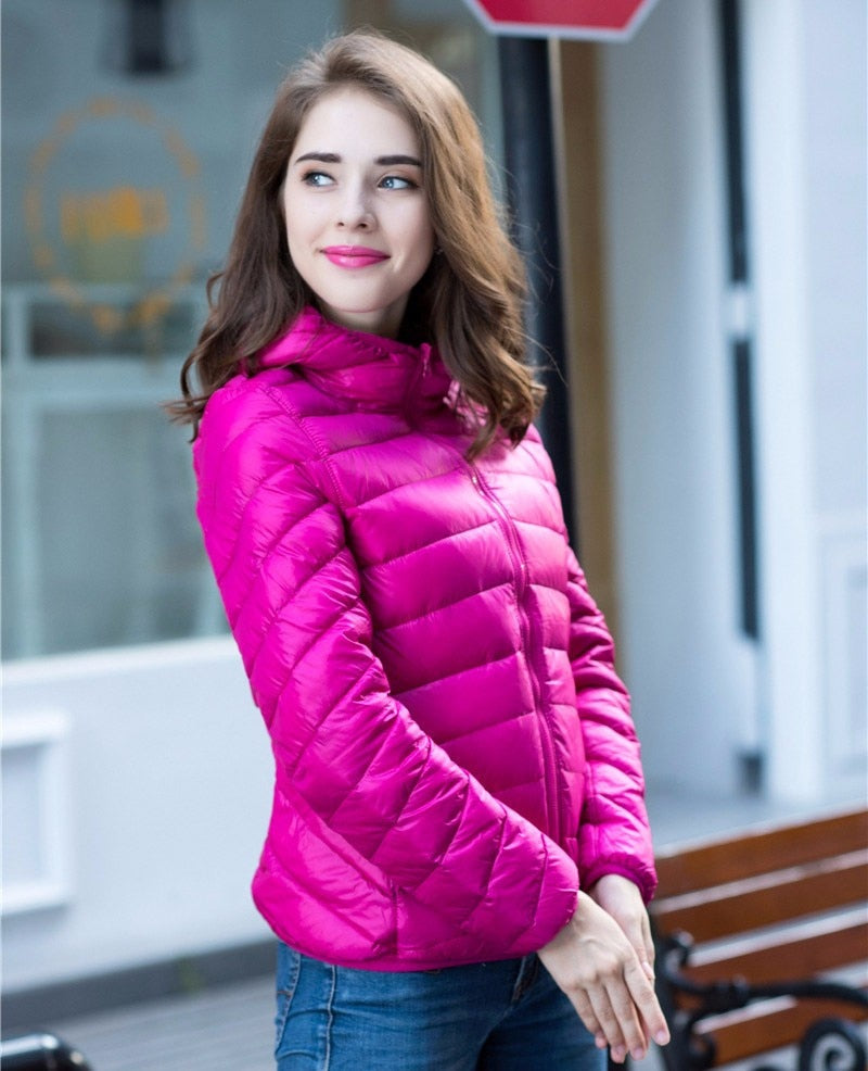Stylowa odwracalna damska kurtka puchowa - Aurora-Niebieski-S-Trend Polska