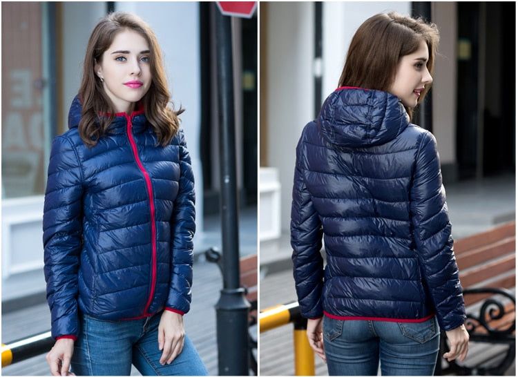 Stylowa odwracalna damska kurtka puchowa - Aurora-Niebieski-S-Trend Polska