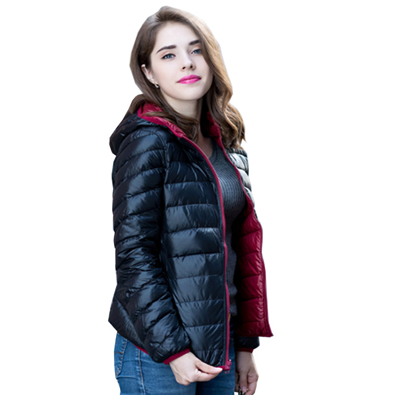 Stylowa odwracalna damska kurtka puchowa - Aurora-Niebieski-S-Trend Polska