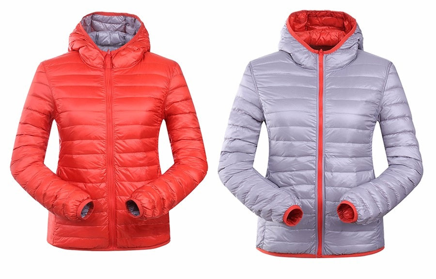 Stylowa odwracalna damska kurtka puchowa - Aurora-Niebieski-S-Trend Polska