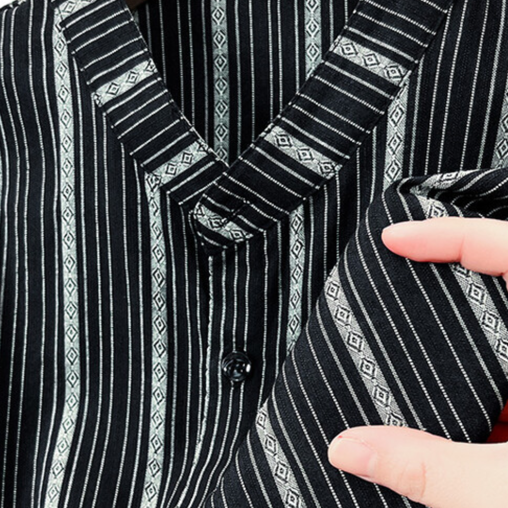Stylowa Pasiasta Letnia Koszula Męska - Lars-Czarny-S-Trend Polska