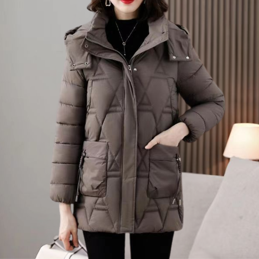 Stylowa pikowana kurtka damska - Romy-Ciemny khaki-XS-Trend Polska