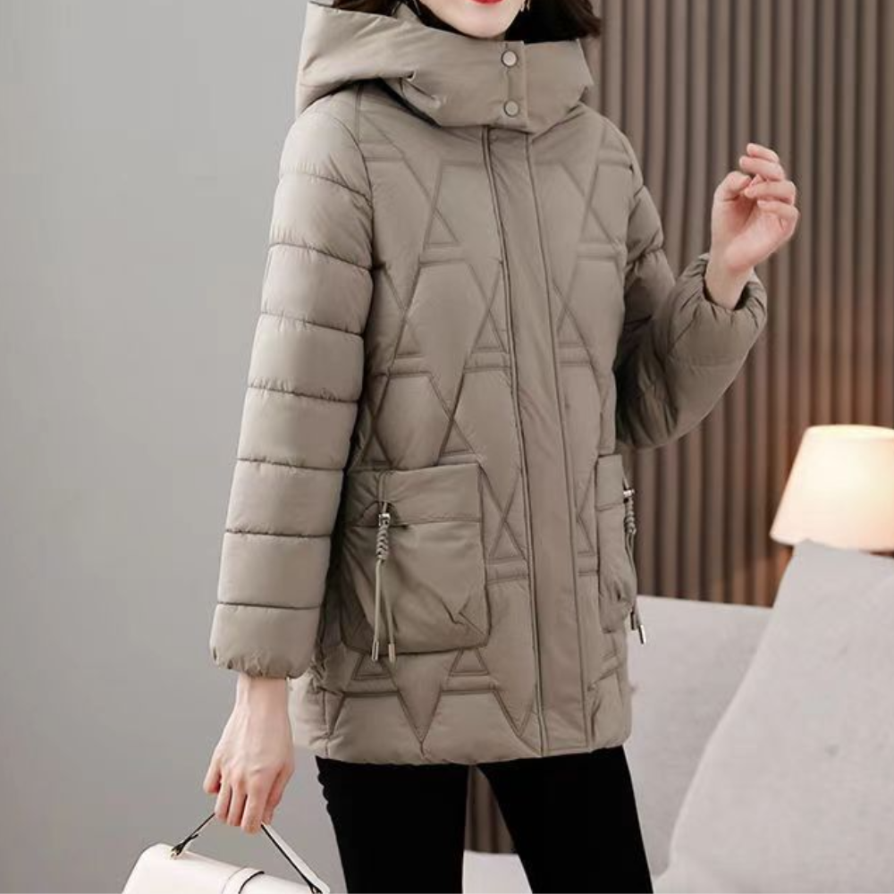 Stylowa pikowana kurtka damska - Romy-Khaki-XS-Trend Polska