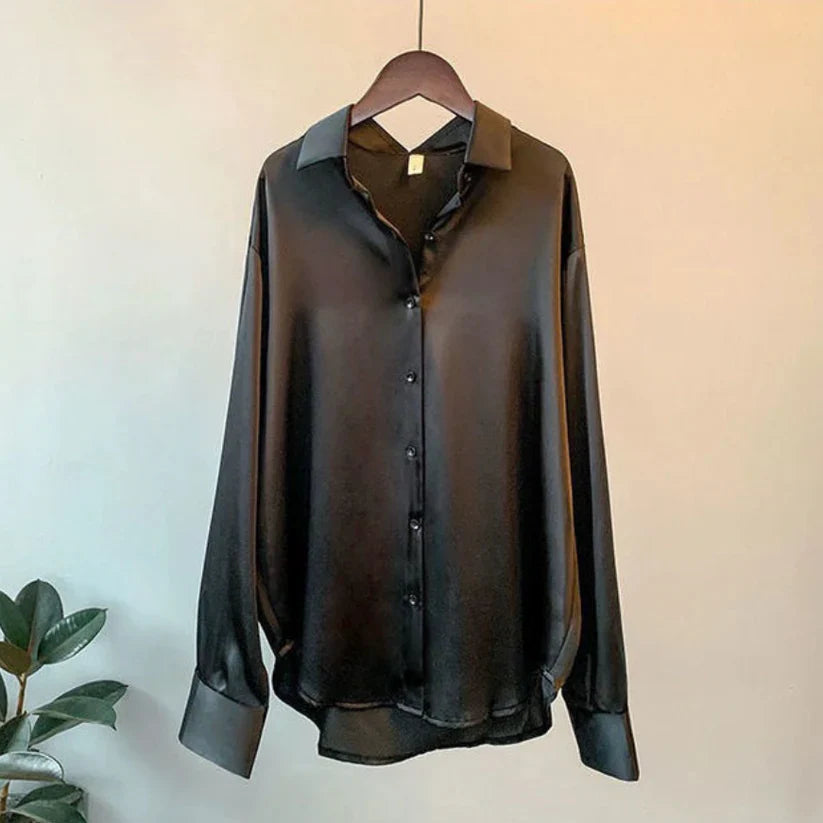 Stylowa satynowa bluzka damska - Elina-Czarny-S-Trend Polska
