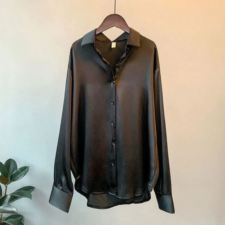 Stylowa satynowa bluzka damska - Elina-Czarny-S-Trend Polska