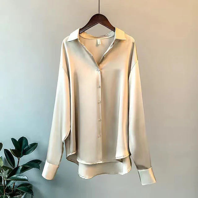 Stylowa satynowa bluzka damska - Elina-Szampanowy-S-Trend Polska
