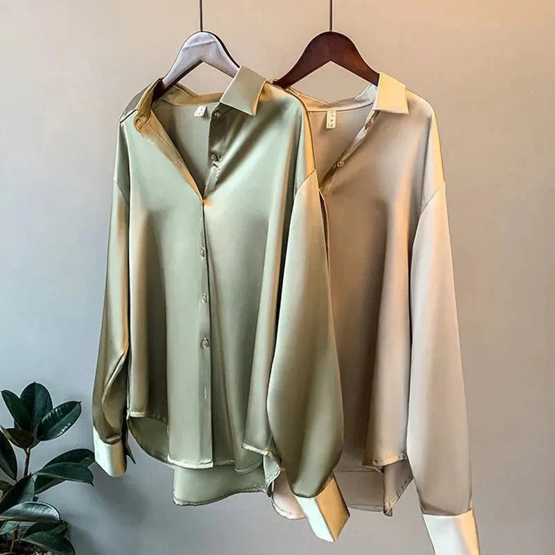 Stylowa satynowa bluzka damska - Elina-Szampanowy-S-Trend Polska