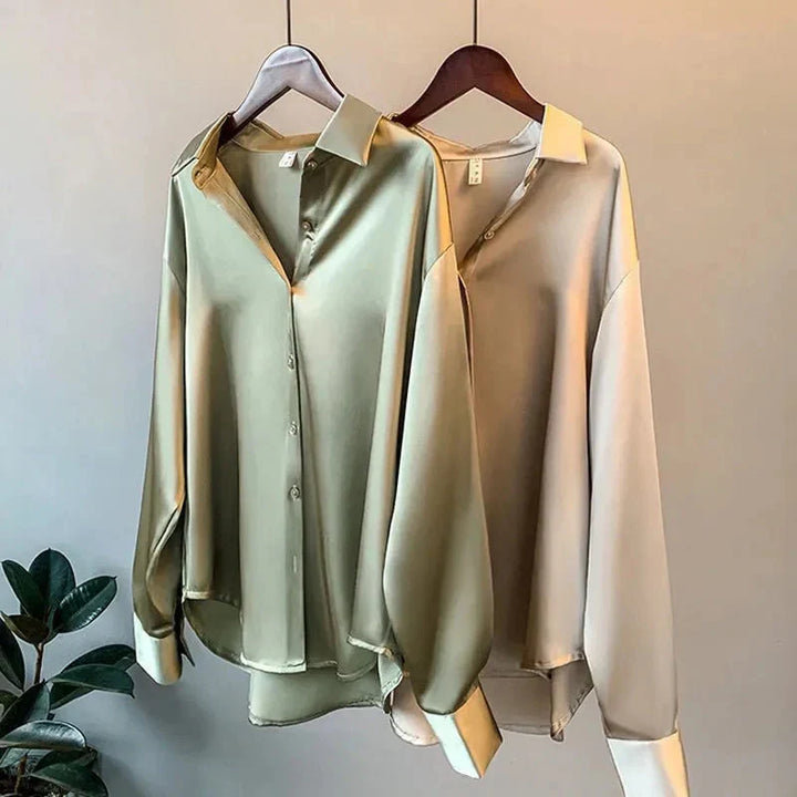 Stylowa satynowa bluzka damska - Elina-Szampanowy-S-Trend Polska
