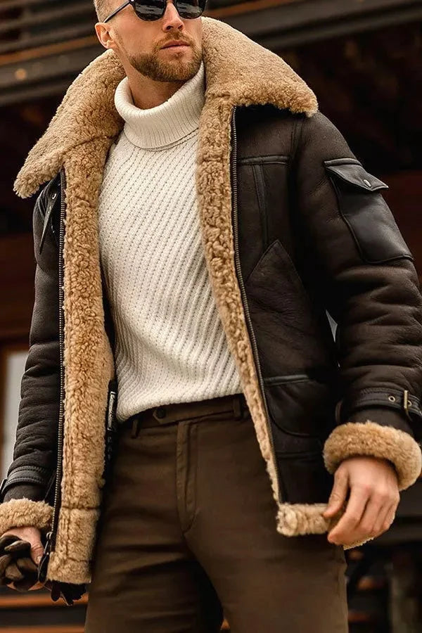 Stylowa skórzana kurtka pilota Camel - Leonardo-Brązowy-S-Trend Polska