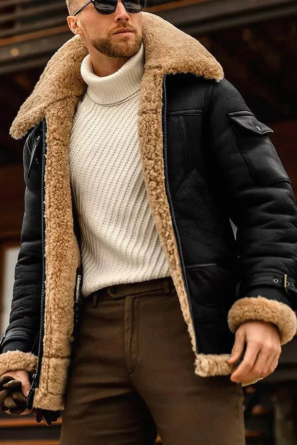 Stylowa skórzana kurtka pilota Camel - Leonardo-Czarny-S-Trend Polska