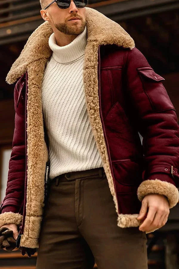 Stylowa skórzana kurtka pilota Camel - Leonardo-Czerwony-S-Trend Polska